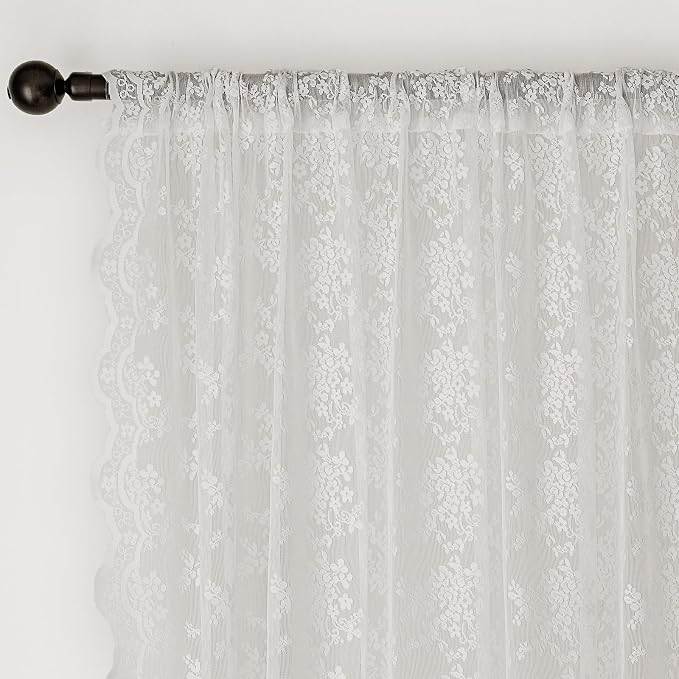 Anmao Vintage White Lace Curtains 90 Inches Long 2 Panels Set, Romantic Elegant - Image 6