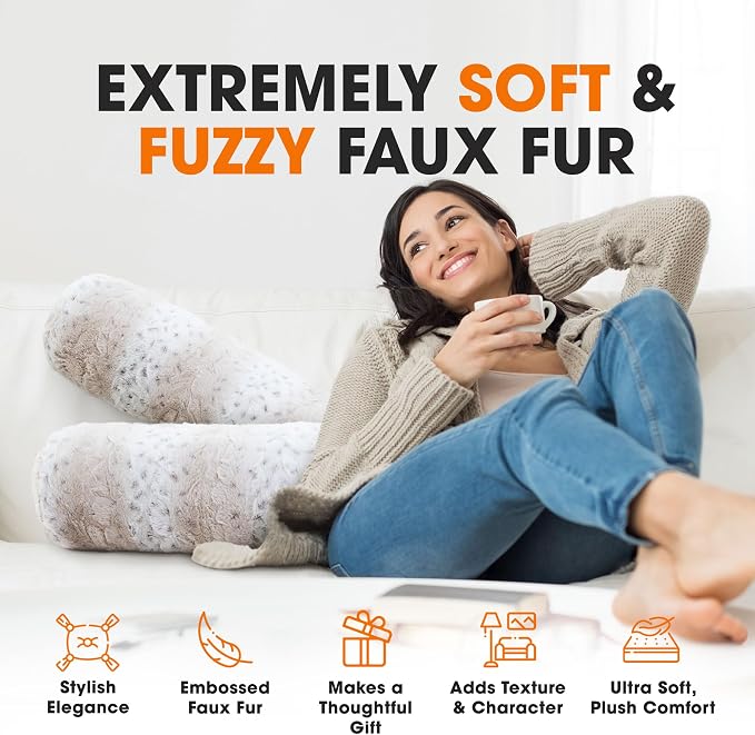 Cheer Collection Faux Fur Bolster Pillows – Soft Decorative Cylinder Pillows - Image 4