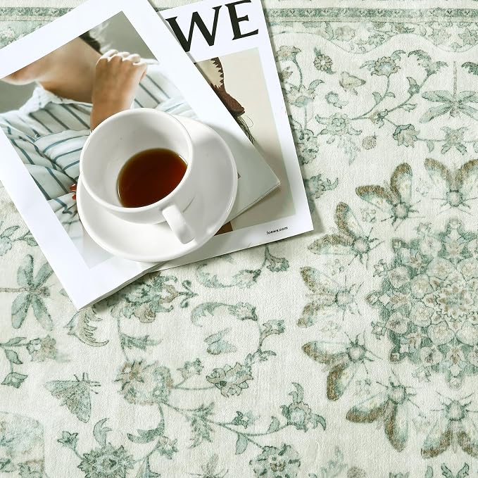 Moynesa Vintage Washable Green Runner Rug - Image 3