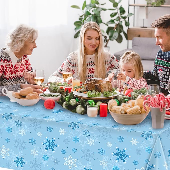 6 Pieces Christmas Snowflake Party Tablecloth Decorations, Plastic Ice Blue and - Image 5