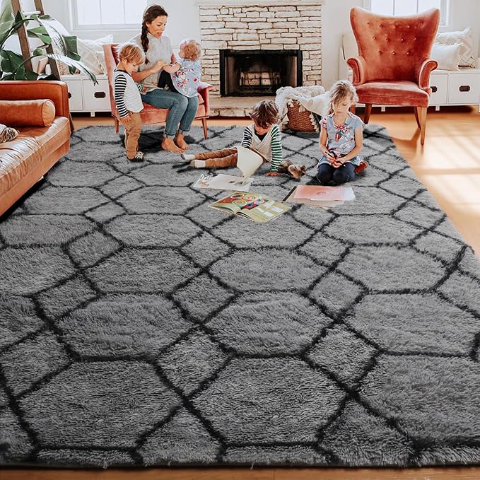 ONASAR Area Rugs for Bedroom Living Room, Washable 4x6 Fluffy Grey and Black Rug - Image 6