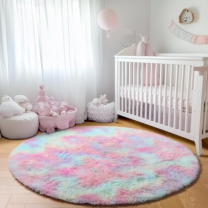 ONASAR Rainbow Round Area Rug 4ft, Soft Bedroom Circle Rugs Mats - Image 8