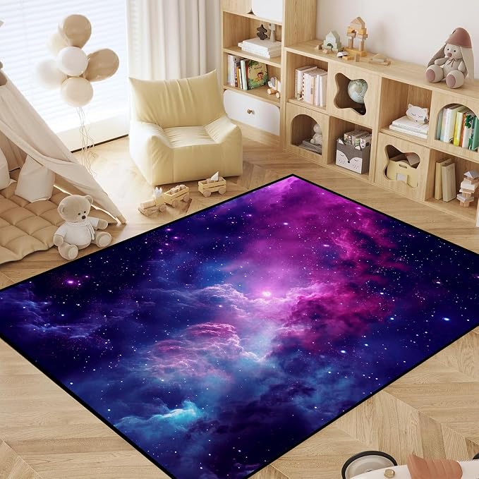 Purple Galaxy Rug Space Rugs Colorful Throw Rug Non-Slip Sun and Cloud Carpet - Image 7