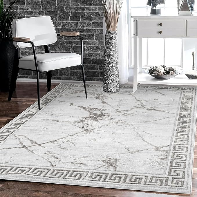 GLORY RUGS Area Rugs Marble 2x7 Cream Gray Carpet Modern Abstract Rug Living by GLORYRUGS