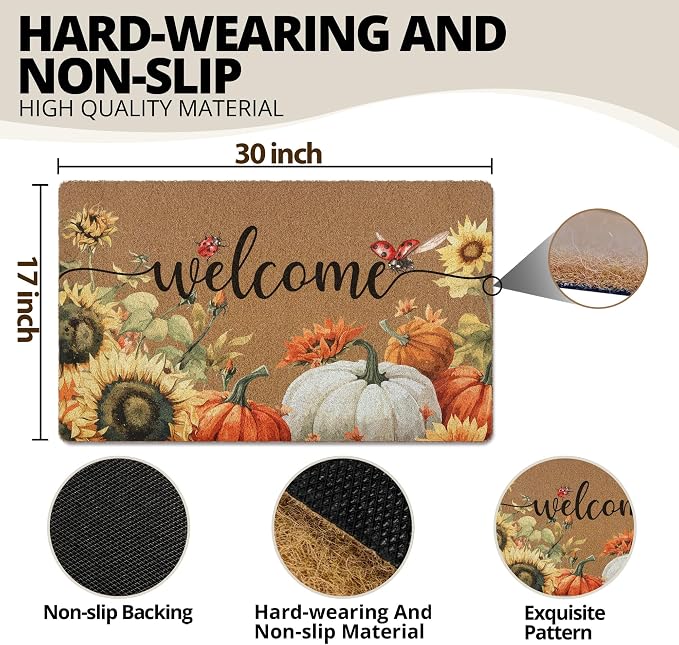 Fall Pumpkin Welcome Door Mat, Autumn Thanksgiving Welcome Front Door Mat - Image 3