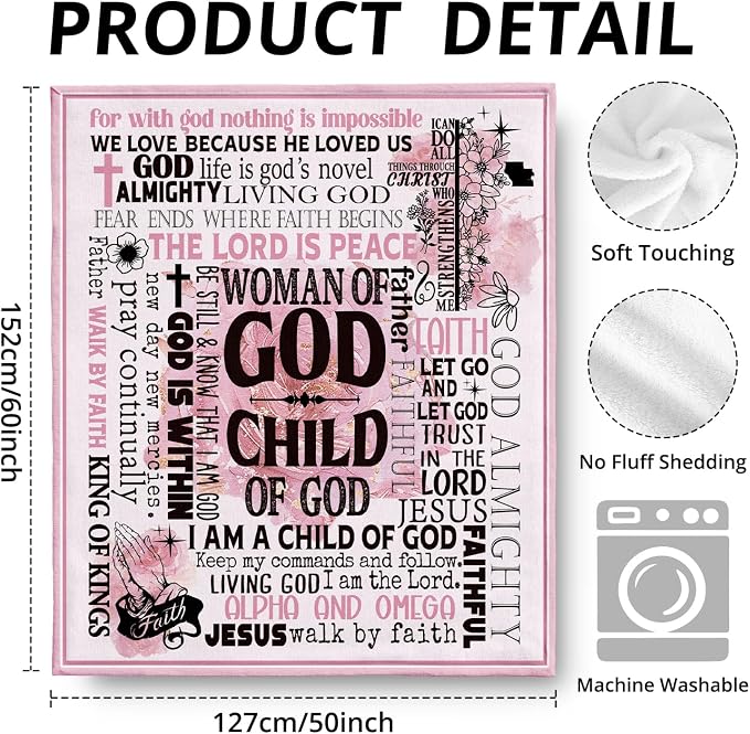 Pink Christian Blanket, Bible Verse Throw Blankets - Image 3