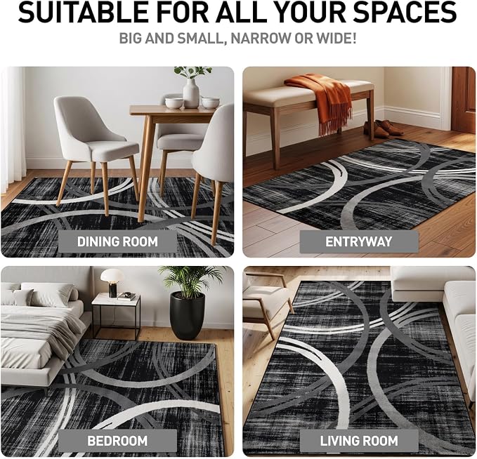 Rugshop Modern Wavy Circles Design Area Rug, Fade-Resistant Carpet - Image 3
