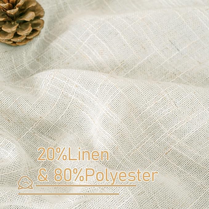LAMIT Cream Linen Kitchen Curtains 30 Inch Length, Semi Sheer Light Filtering - Image 2