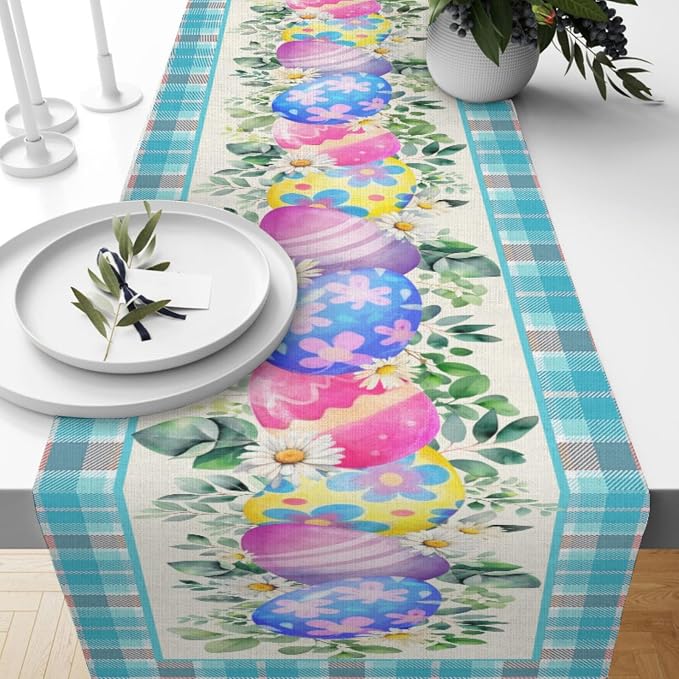 Easter Table Runner, Easter Eggs Linen Farmhouse Table Runners, Easter Kitchen - Image 5
