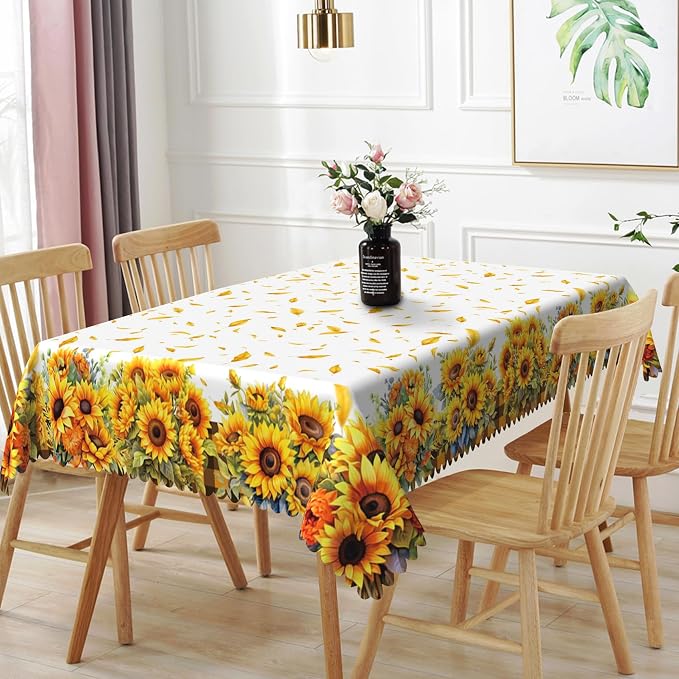 70x108in Sunflower Yellow Floral Tablecloth by TTQYFNM