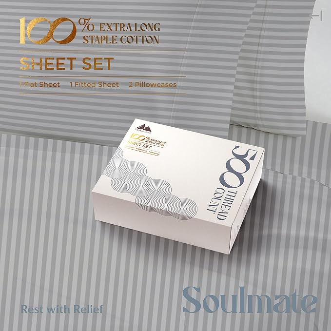 Mayfair Linen 100% Cotton Striped Sheets Split King Size Bed Set - Image 3