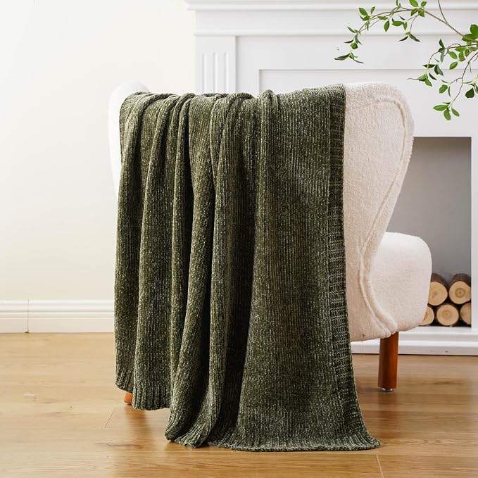 BATTILO HOME Olive Green Chenille Throw Blanket - Image 7