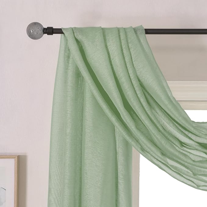 DONREN Sage Green Semi-Sheer Window Valance - Image 5