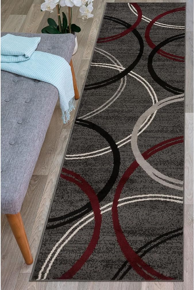 Rugshop Modern Wavy Circles Design Non-Shedding Runner Rug, Carpet - Image 10