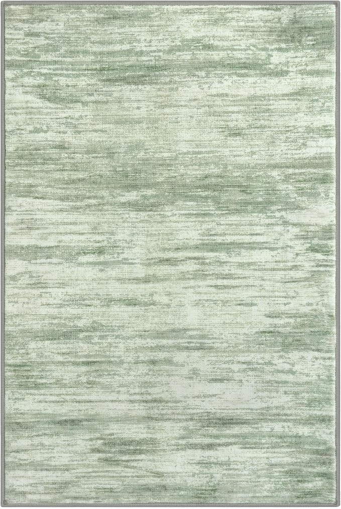 5x7 Modern Abstract Area Rug for Bedroom, Light Sage Green and Ivory Large - Image 8