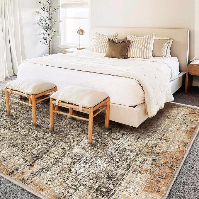 Area Rug 8'x10' Washable Vintage Traditional Mat Distressed Indoor Foldable - Image 2