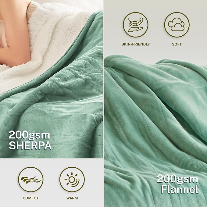 Heat Blanket 72”x84” Full Size, Soft Flannel & Sherpa Reversible Electric - Image 3