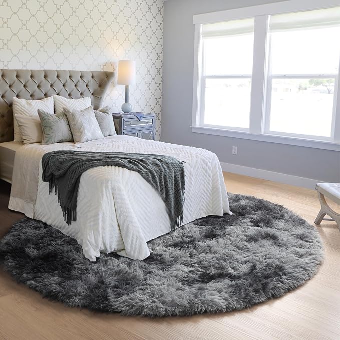 ONASAR Tie-Dyed Dark Grey Round Area Rug 4ft, Ultra Soft Bedroom Circle Rugs - Image 9