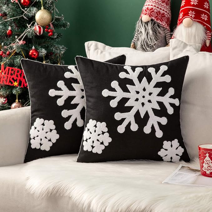 MIULEE Pack of 2 Christmas Decorative Snowflake Throw Pillow Covers Canvas by MIULEE