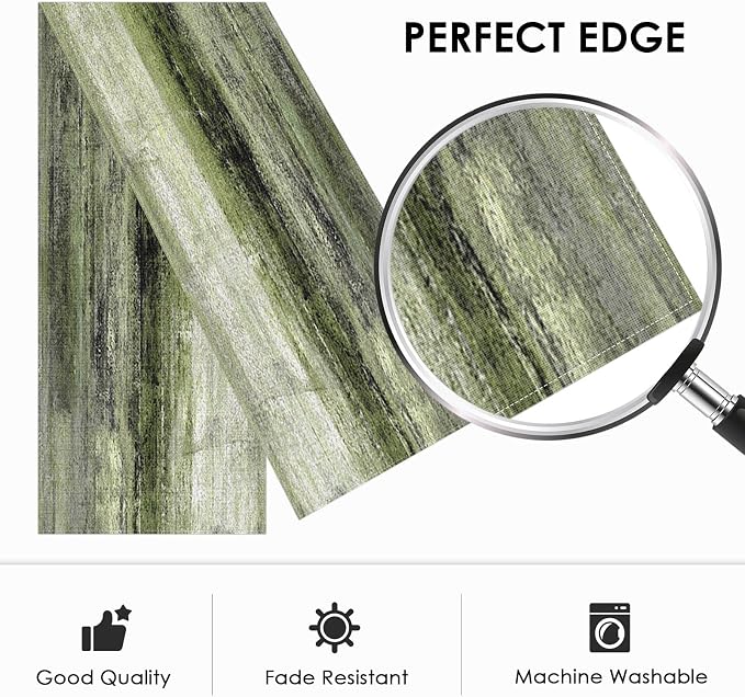 Emvency Farmhouse Table Runner, Vintage Olive Green and Grey Abstract Art - Image 2