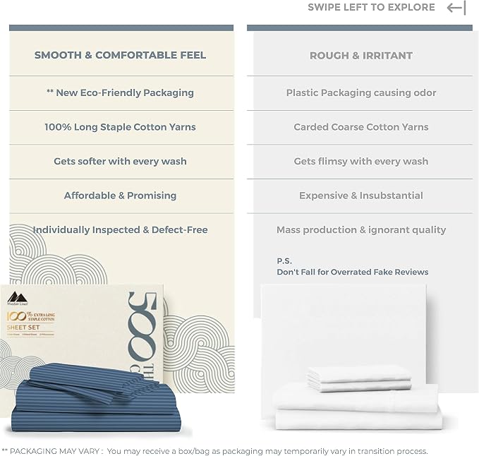 Mayfair Linen 100% Cotton Striped Sheets Split King Size Bed Set - Image 2