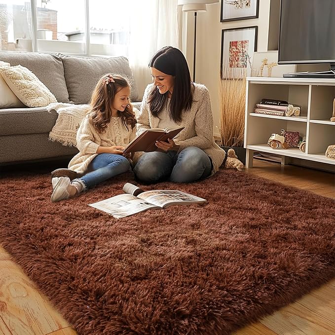 Brown Plush Rug for Living Room Fuzzy Carpet for Bedroom Dorm, Non-Slip High - Image 2