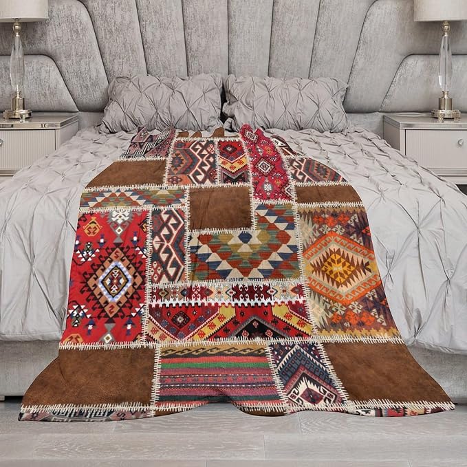 Southwest Aztec Throw Blanket, Native Bohemian Retro Patchwork Traditional - Image 7