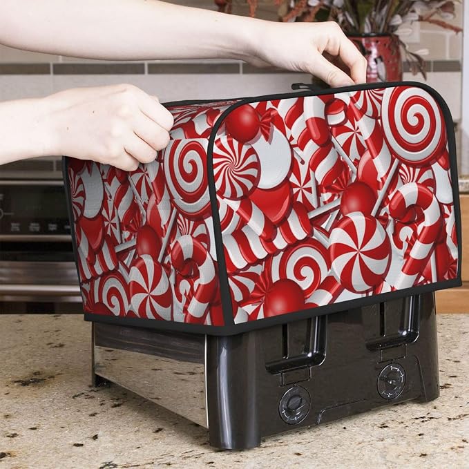 Red And White Christmas Candy Canes 4 Slice Toaster Cover, Waterproof Toaster - Image 2
