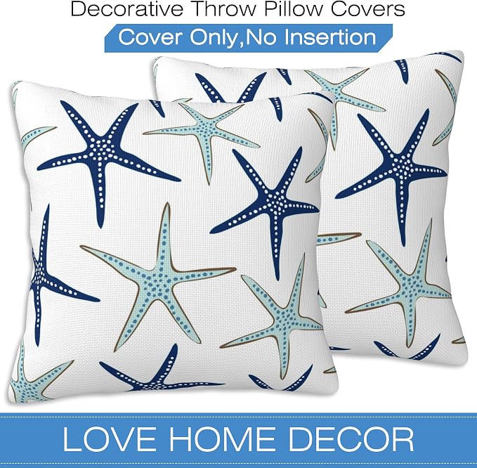 Throw Pillow Covers Nautical Starfish Pillow Covers 18x18 Inch Set of 2 Navy - Image 3