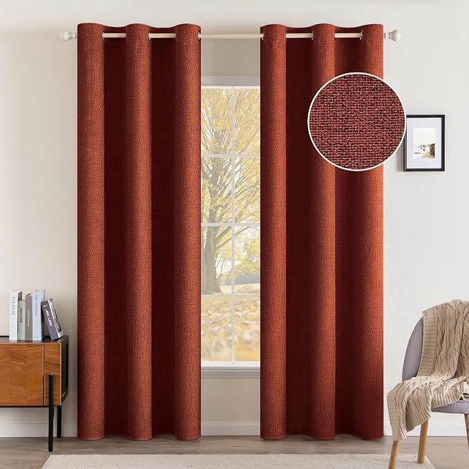 MIULEE 100% Blackout Linen Curtains Thermal Insulated Burnt Orange Fall by MIULEE