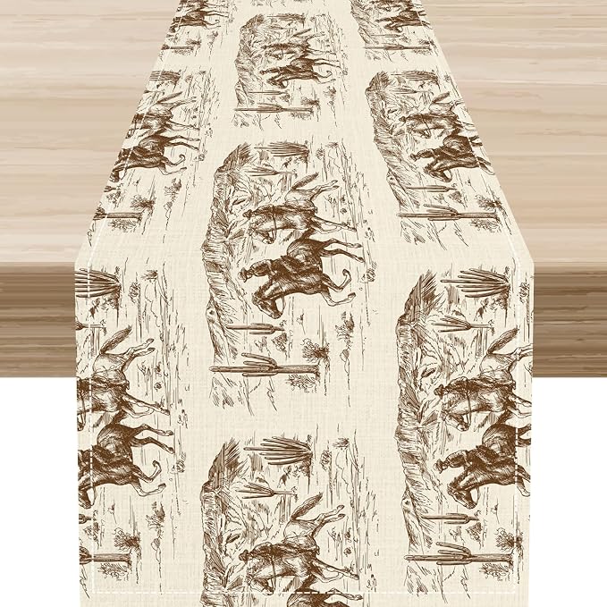 Western Cowboy Table Runner, Rustic Country Cowboy American Wild West Riding by Unknown