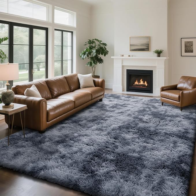 Fluffy Rug Shaggy Area Rug, Mottling Dark Grey 8x10 Area Rugs by Yongyangjuxi