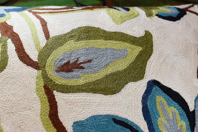 Modern Cream Decorative Floral Pillow Cover Needlepoint White Flower Hand - Image 3
