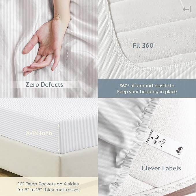 Mayfair Linen 100% Cotton Striped Sheets California King Size Bed Set - Image 5