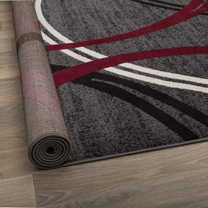 Rugshop Modern Wavy Circles Design Non-Shedding Runner Rug, Carpet - Image 3