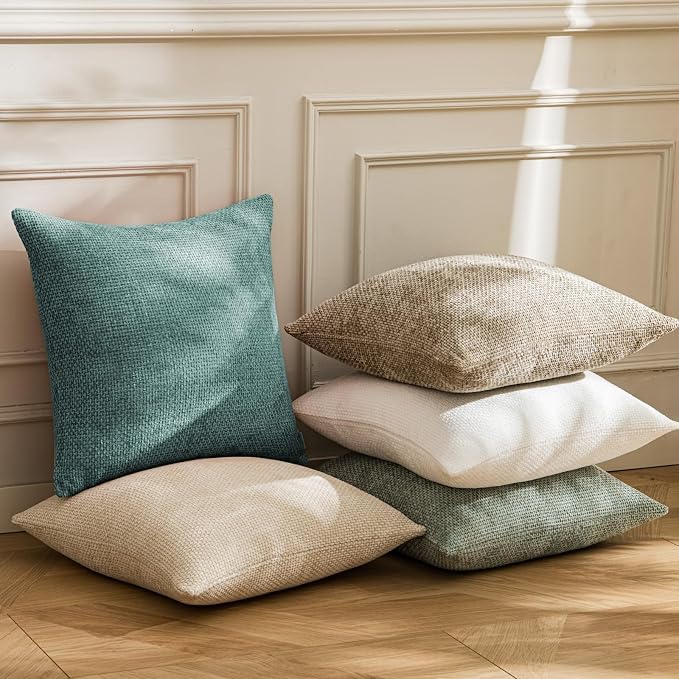 a moment Teal Chenille Throw Pillow Covers 20x20 Inch Pack of 2 Modern - Image 5