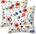 Wildflowers Throw Pillow Covers Set of 2 Watercolor Poppy Pillow Covers 18x18 by Naqiuli