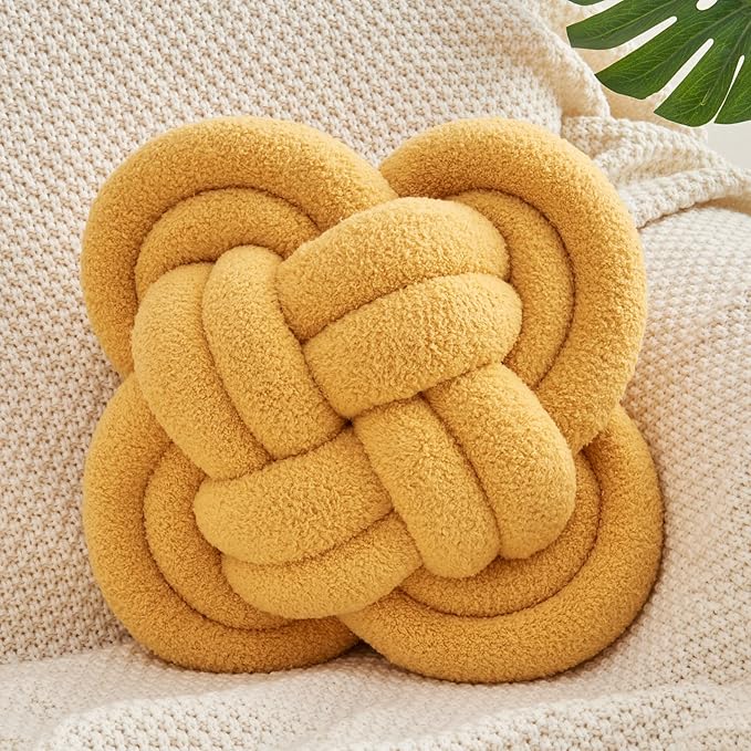 Xiashrk Knot Pillow Ball, Dark Yellow Knotted Plush Throw Pillow Handmade by Xiashrk