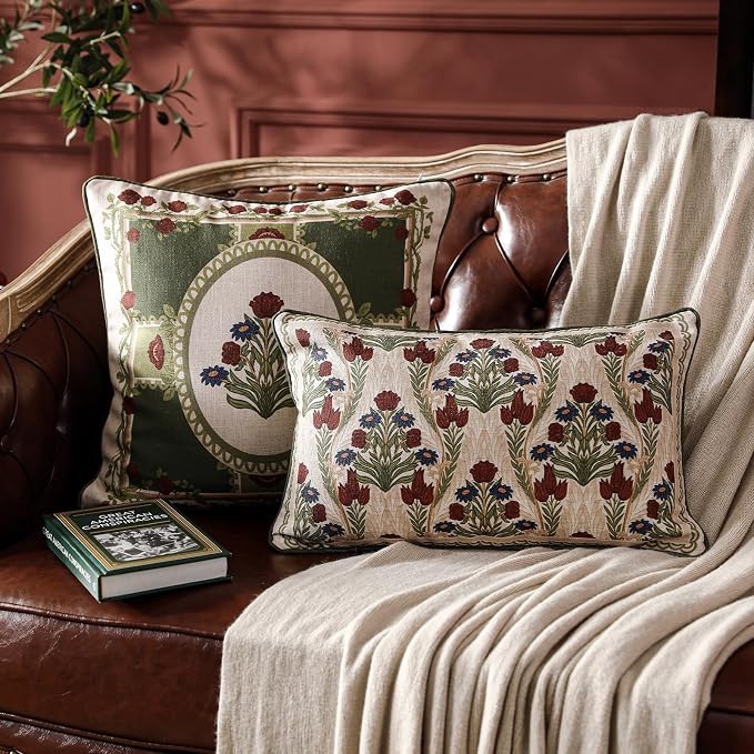 ISAENNE Design Linen Rectangle Throw Pillow Covers 12"x20" Pack of 2, Cottage - Image 2