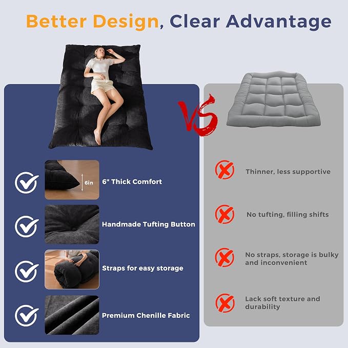 MAXYOYO Japanese Floor Mattress Queen Size, Thick Chenille Tatami Mat Sleeping - Image 4