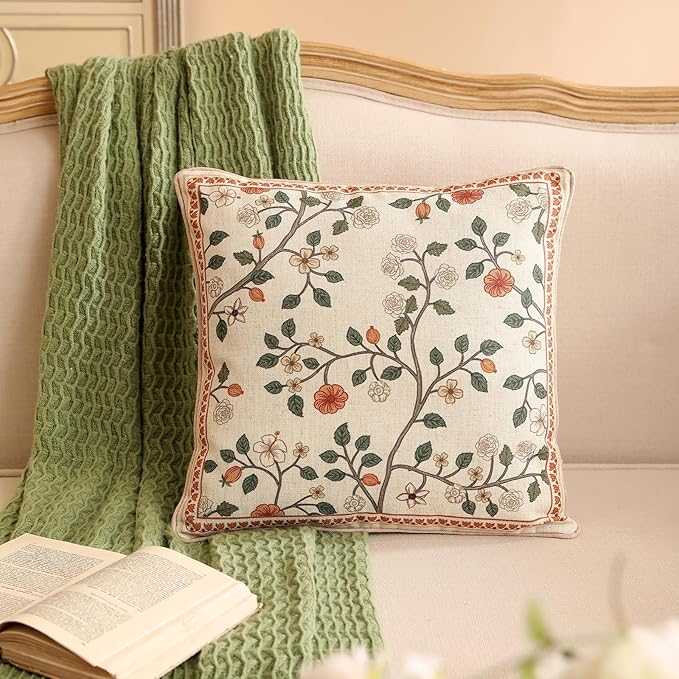 ISAENNE Design Linen Classic Throw Pillow Covers 18"x18" Pack of 2, French - Image 2