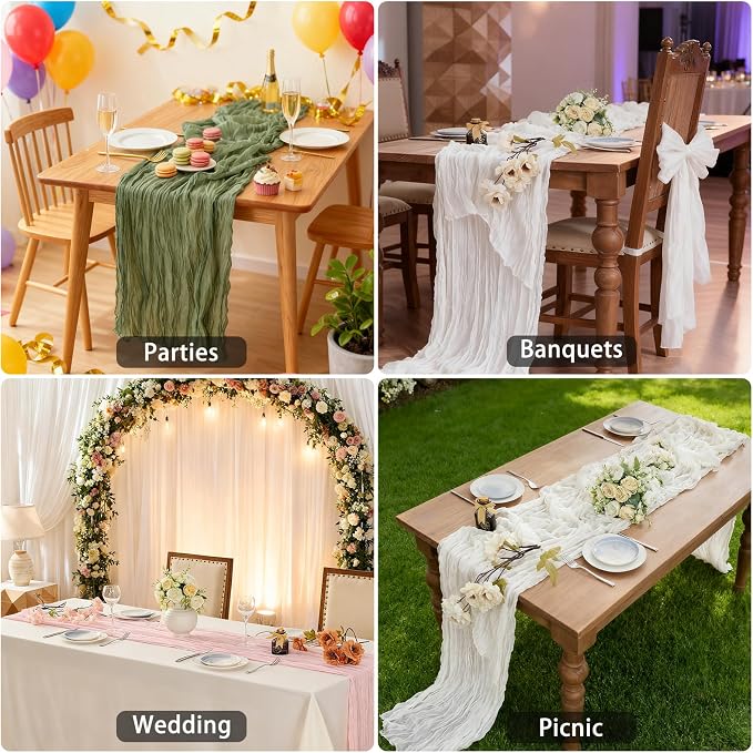 BALCONY & FALCON Nude Cheesecloth Table Runner 10FT 120 Inch Rustic & Boho - Image 7