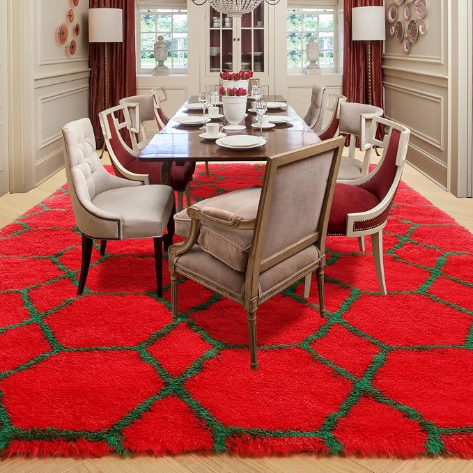 ONASAR 6x9 Area Rugs for Living Room, Large Fluffy Red and Dark Green Bedroom - Image 8