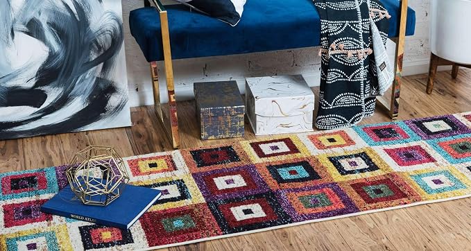 Unique Loom Estrella Collection Colorful, Squares Modern, Abstract Area Rug - Image 3