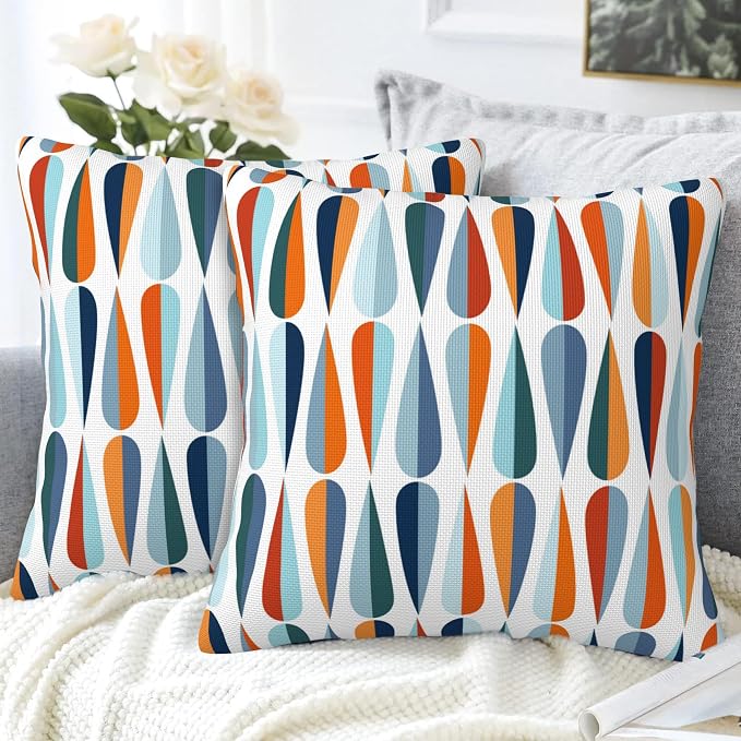 Mid-Century Drop Shapes Throw Pillow Cover Case Modern Retro Style Throw - Image 4