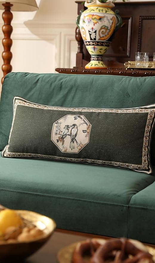ISAENNE Design Linen Chinoiserie Lumbar Throw Pillow Covers 12"x28" Pack of 2 - Image 7