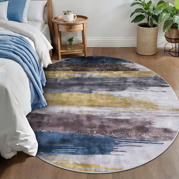 Ciicool 4ft Round Washable Rug, Modern Abstract Circle Rugs, Non-Slip Thin - Image 2