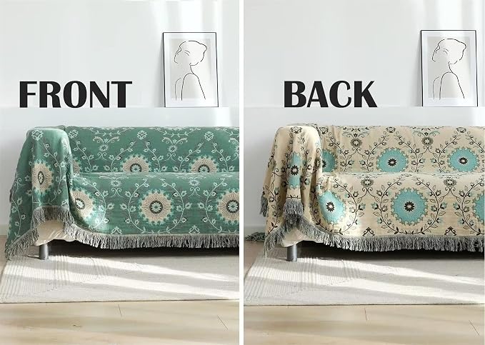MSGKV Green Boho Throw Blanket for Bed Couch, 100% Cotton Mexican Picnic - Image 5