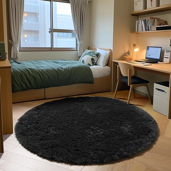 ONASAR Black Round Area Rugs 5ft, Soft Bedroom Circle Rug Floor Mats by ONASAR