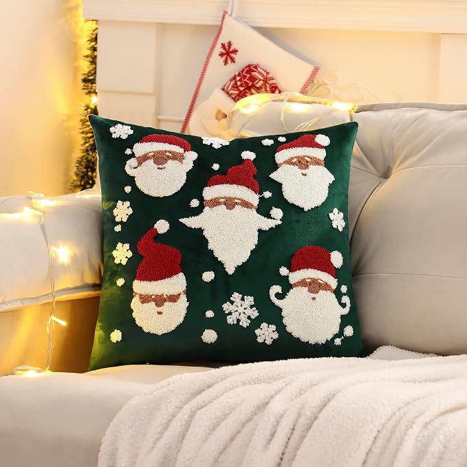 LUOYEHK Christmas Santa Claus Pillow Covers 18x18 Set of 2 Velvet Green Pillow - Image 4